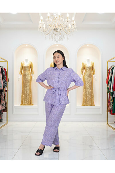 MQ Wide-leg pants and shirt set in mauve