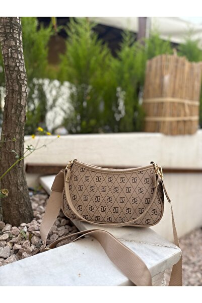 REVENKO Lined Farme Monogram Beige Baguette and Crossbody Bag
