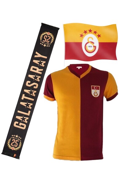 Galatasaray تي شيرت أصلي من متن أكتاي مع علم يُحمل باليد من 5 نجوم + هدية وشاح