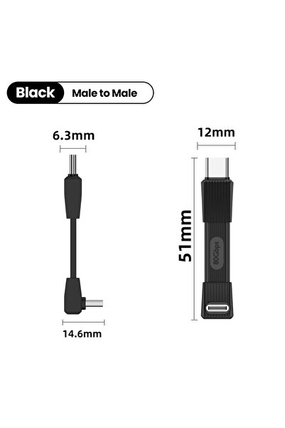 Choice M to M Black 51mm USB4.0 PD 240W Type-c to Type-c Portable Fast Chargi...