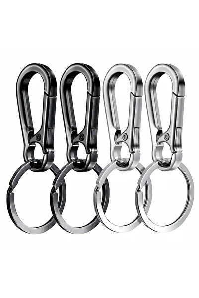 Choice 2 فضي 2 أسود 4 قطع مشبك كارابين سلسلة مفاتيح معدنية على شكل حلقة مفاتي...
