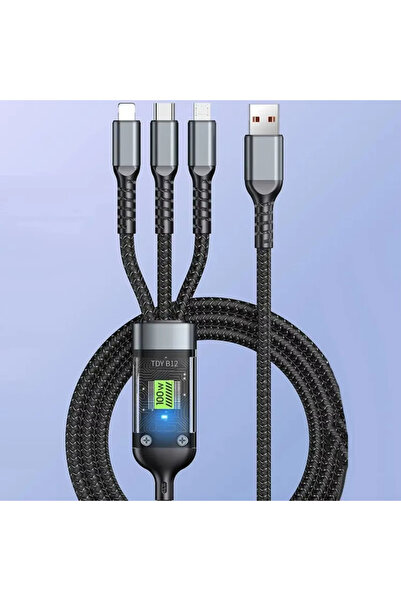 Choice كابل شحن سريع للغاية 3 في 1 بقوة 100 وات، أسود، بطول 1.2 متر، للهواتف ...