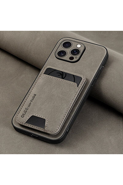 Choice جراب هاتف فاخر من الجلد الرمادي مع حامل بطاقات، متوافق مع آيفون 16 برو...