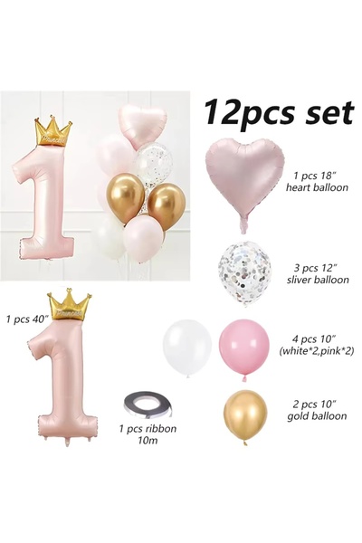 Choice Other Pink A1 Set 24Pcs 1-Year-Old Crown Aluminum Film Balloon for Boy...