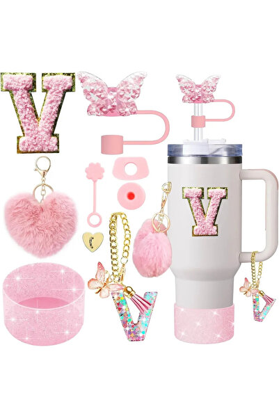 Choice V-heart pink-9pcs 9PCS Cup Accessory Set for Stanley 30oz 40oz Butterf...