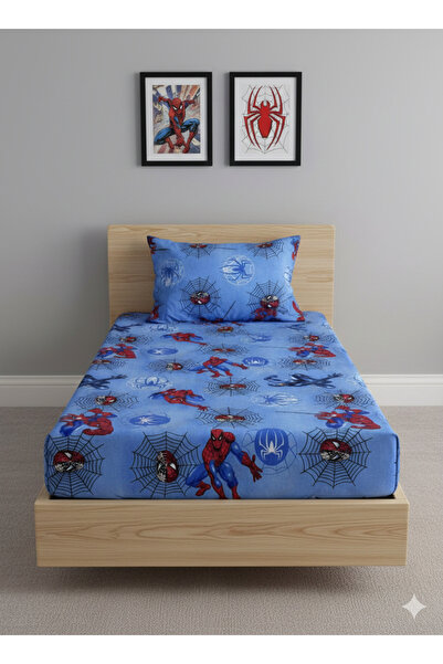 GOOD MORNİNG PAMUKKALE Single Spider-Man Patterned Fitted Sheet + Pillowcase
