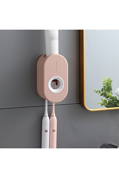 Choice موزع معجون أسنان أوتوماتيكي وردي اللون، قطعة واحدة، مع عصارة، وحامل جد...