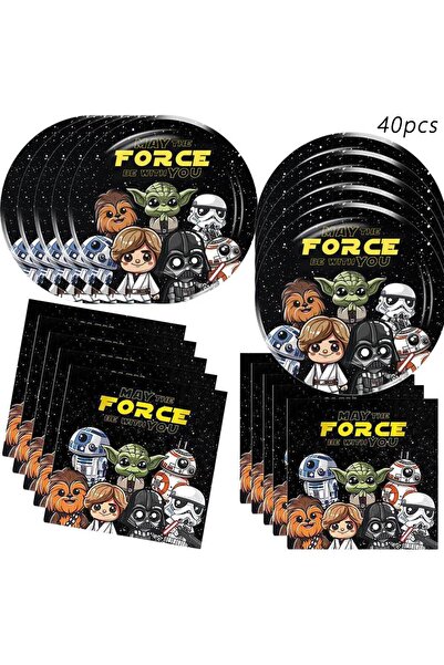 Miniso ٤٠ قطعة من لوازم حفلات حرب النجوم، تتضمن أطباقًا مقاس ٧ بوصات ومناديل ...