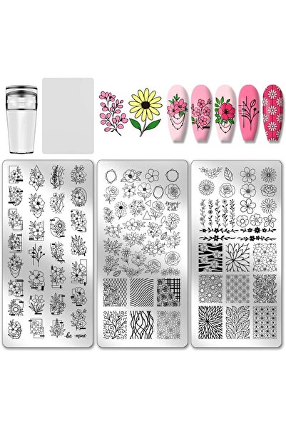 Choice AECH011-02611 3 قطع من قوالب ختم الأظافر على شكل زهور وأوراق شجر، لوحة...