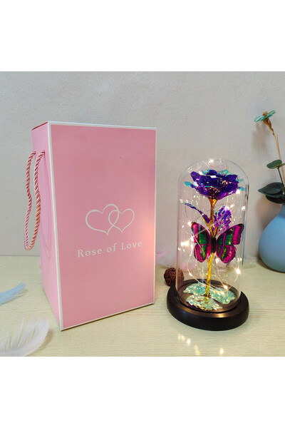 Choice Purple Rose Light Artificial Rose Lamp with Butterfly and Colorful LED...