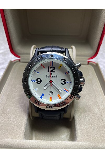 Belonni Karma Ülke Bayraklı Takvimli Deri Kordonlu Erkek Kol Saati