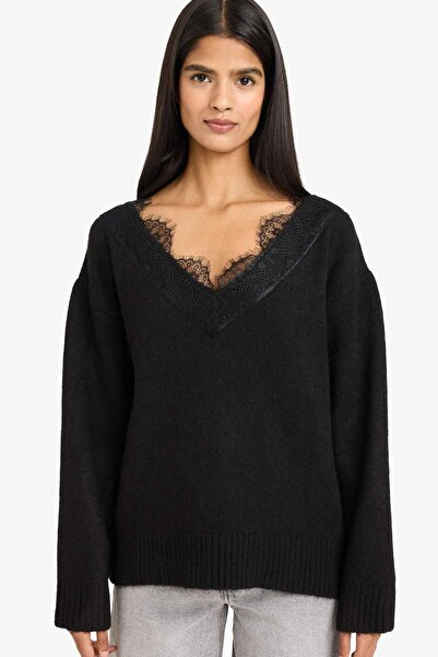 DeFacto Regular Fit V Neck Lace Detailed Knitwear Sweater G8551Ax25Wn