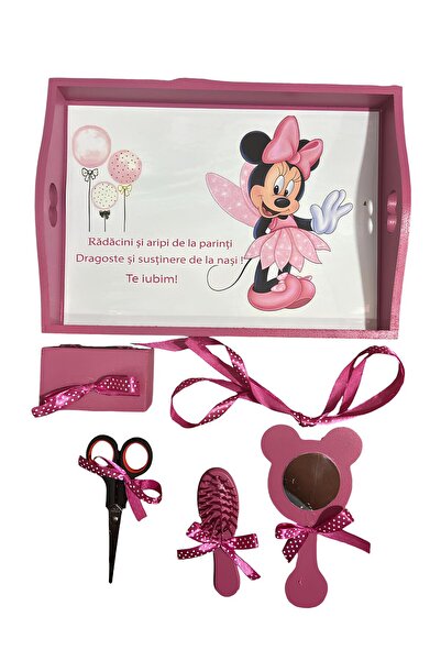 Inovius Tavita Turta cu 6 Piese - Minnie Mouse cu Baloane - TPT54 Roz Inchis