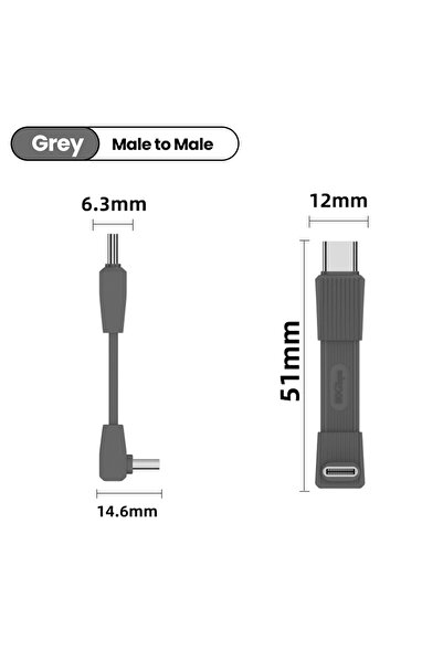 Choice كابل شحن سريع محمول قصير من النوع C إلى النوع C، رمادي اللون، بطول 51 ...