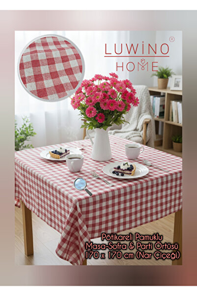 LUWİNO HOME Tablecloth Cotton Gingham 170 X 170 Cm, Picnic Cloth, Table Cover...