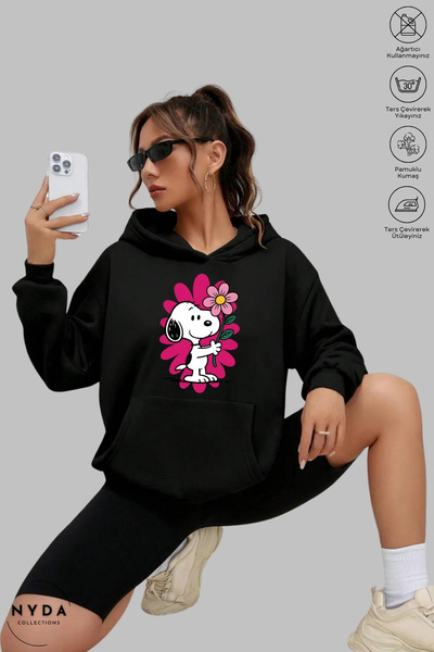 Nyda Collections هوديي نسائي بأكمام طويلة سنيوبي مطبوع بغطاء رأس مبطن بالصوف ...