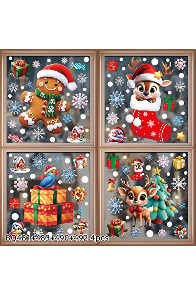 Choice XE 4PCS 2025 Christmas Static Window Clings - Gingerbread Man Snowman ...