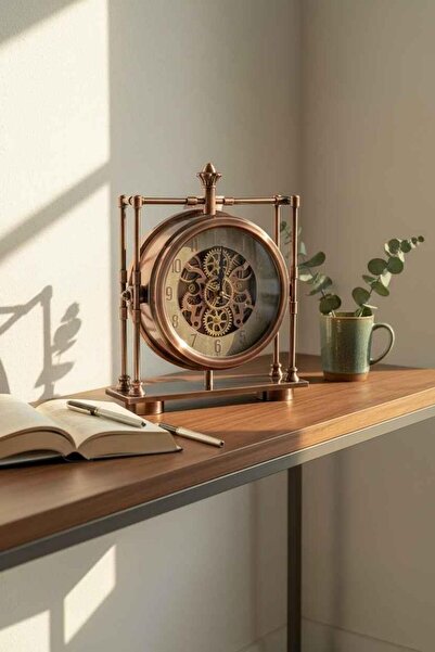 ROSSEV Bakır Tonlama Yıldız Topuzlu Çarklı Masa Saati