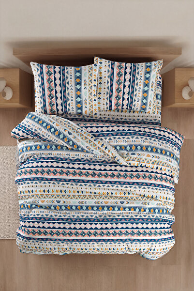 Magnolia Modern Ethnic Patterned Double Duvet Cover Set - Cotton Soft Texture...