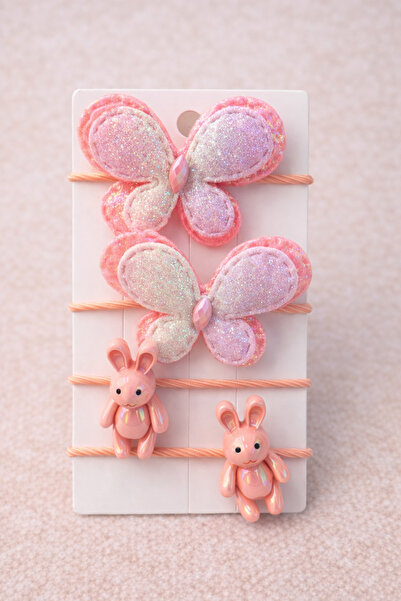 LİA CLİPS CO Kız Çocuk Simli Kelebek & Tavşan Figürlü Lastik Toka Seti