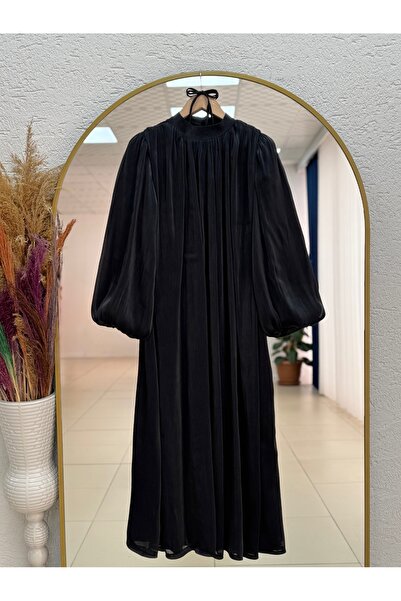 BENAHOLL Rüveyda Balloon Sleeve Gathered Organized Dress-Ek730 Black