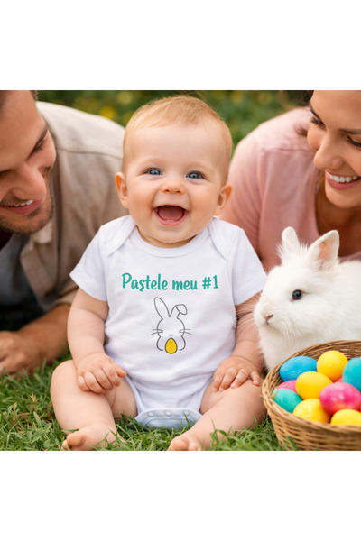 OEM Easter baby bodysuit "My Easter #1" – white, colorful print, Tipo-Art