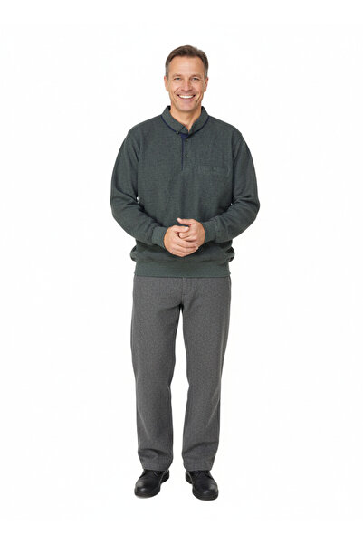 Oppland Men's Winter Sweater Polo Neck Oxford Fleto Pockets Pure Cotton Textu...