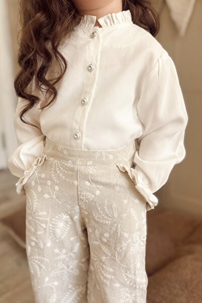 miabambim Cămașă pentru fetiță cu detaliu de nasturi cu pietre ecru