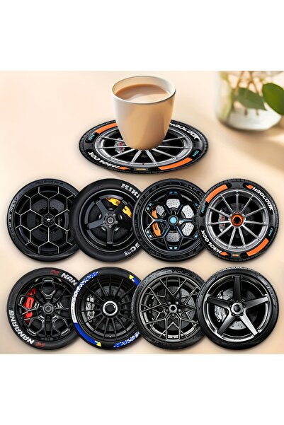 Choice 8pcs 8 Pcs 2D Wooden Coasters Tire Saucer Heat Resistant Non-Slip Home...