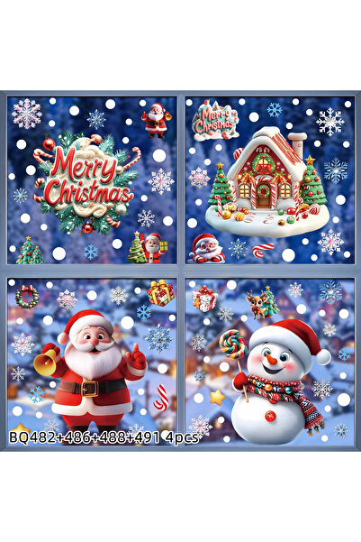 Choice XG 4PCS 2025 Christmas Static Window Clings - Gingerbread Man Snowman ...