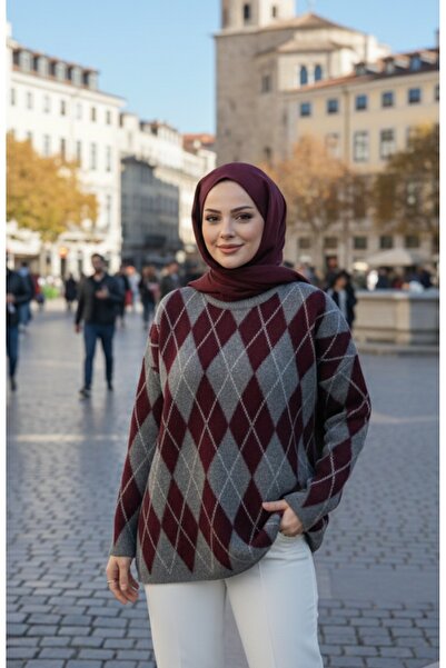 LİBASSİNİ Baklava Patterned Fleece-Lined Oversized Sweater