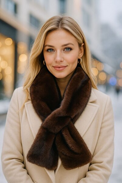 stravis Brown Plush Neck Scarf with Internal Loop