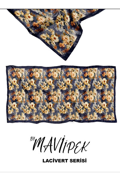 Mavi İpek شال قطني ناعم باللون الأزرق الداكن سلسلة D3