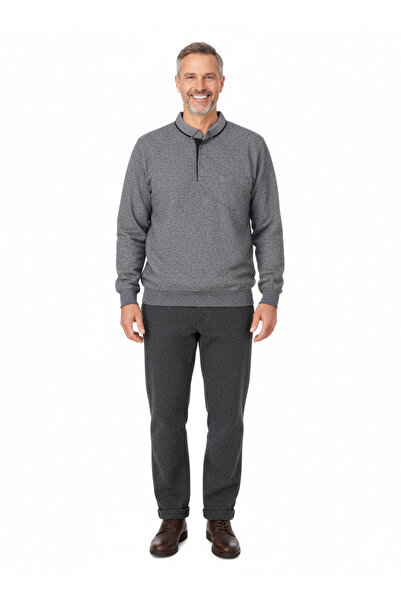 Oppland Men's Winter Sweater Polo Neck Oxford Fleto Pockets Pure Cotton Textu...