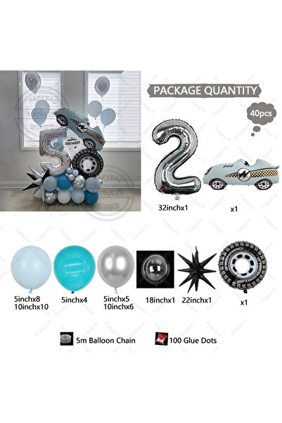 Miniso AS PICTURE 2 40pcs Racing Car Theme Tire Car Foil Balloon Set Checkere...
