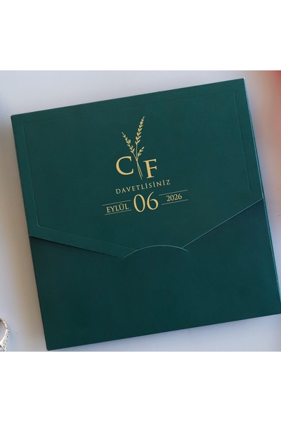 Pixel Davetiye 50 Adet Davetiye - Yeşil - Yaldızlı 2025 Kapaklı Yeni Model - ...