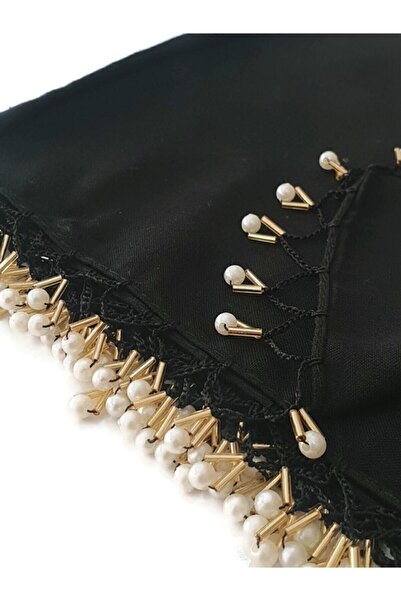 Valdora Vd Pearl Beaded Hand Embroidered Scarf Writing 100X100Cm