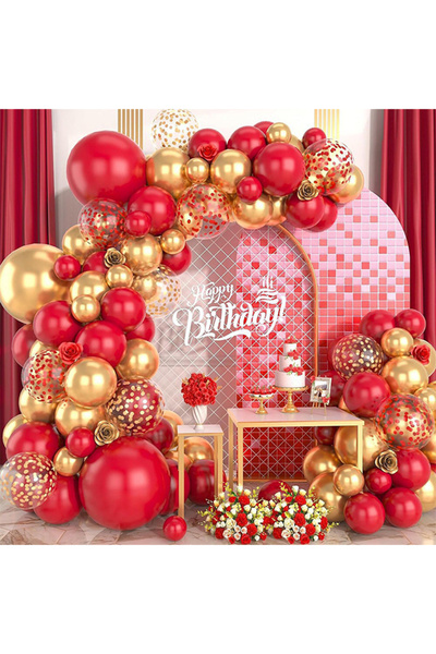 Generic مجموعة من 100 قطعة من بالونات اللاتكس الحمراء والذهبية المزخرفة على ش...