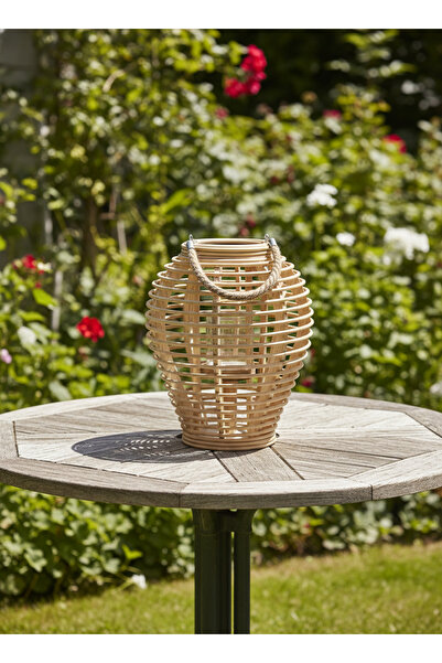 Living فانوس خشبي بسيط وأنيق لتزيين المساحات، ارتفاع (35 سم)، قطر (30 سم)