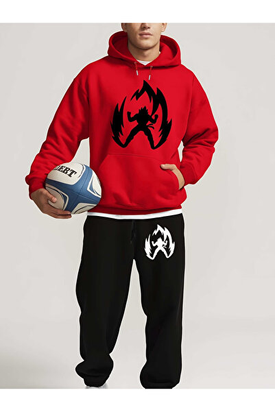 Sweet Cotton Cotton Men's Printed Bottom Top Tracksuit Set Oversized Hooded