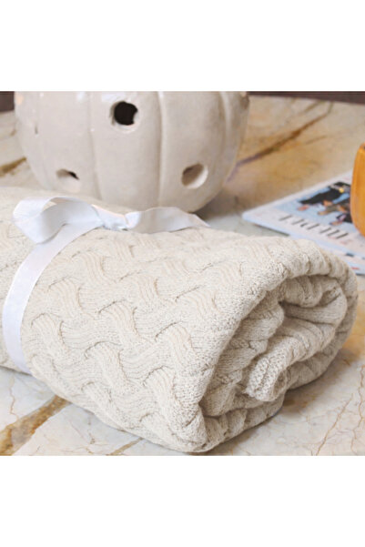 RTD&VLD Vita-183 Petek Desen Triko Battaniye Koltuk Şalı Ekru 85*125cm