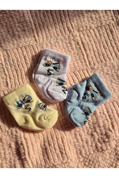 fındık bebe Boy Baby Socks 3-Piece Set Newborn Colorful Patterned 3-Piece Set