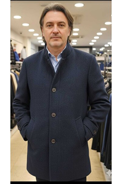 ADVANTE Dark Blue Tan Pockets Button+Zipper Closure Men's Casual Coat