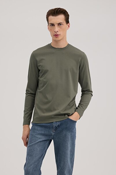 Jakamen Χακί μπλουζάκι με λεπτή γραμμή, λαιμόκοψη ποδηλάτου, μακρυμάνικο από ...