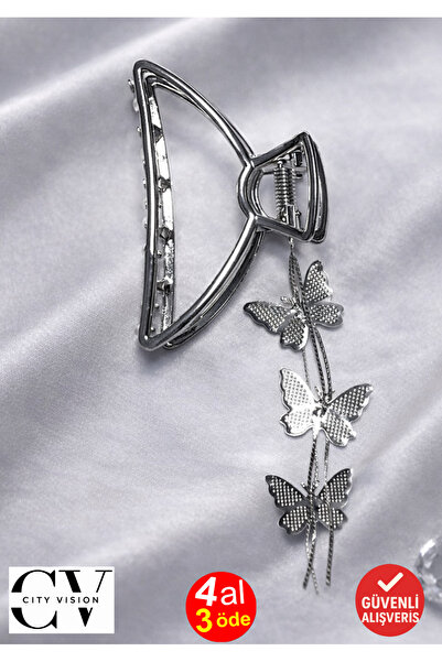 cityvision Agrafă de păr din metal cu lanț de fluture cu pietre argintii – Ag...