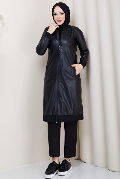 hafsamina συνδυασμός υφασμάτων Δερμάτινο Καπάκι Μαύρο HM2660