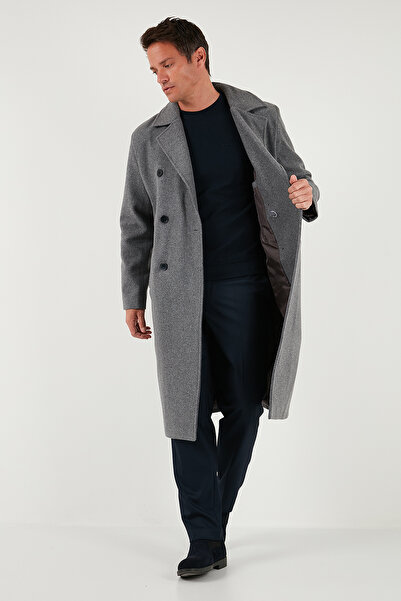 Buratti Loose Fit Kruvaze Yaka Uzun Astarlı Kaşe Kaban Erkek KABAN 681003