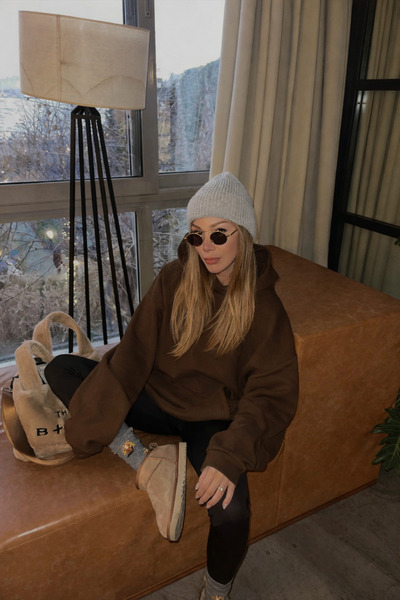 YAKAMEL قميص نسائي بني اللون مكون من مبطن بالصوف خيوط، مقاس كبير، بغطاء رأس ب...