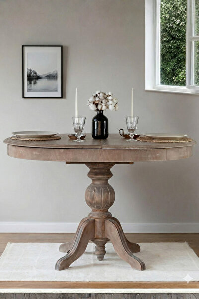 Woodenbend Ronya Eskitme Rengi Yuvarlak Açılır Masa 100x100 – 100x130 İskandi...