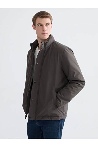 LC Waikiki Khaki Standard Fit Hooded Men's Coat